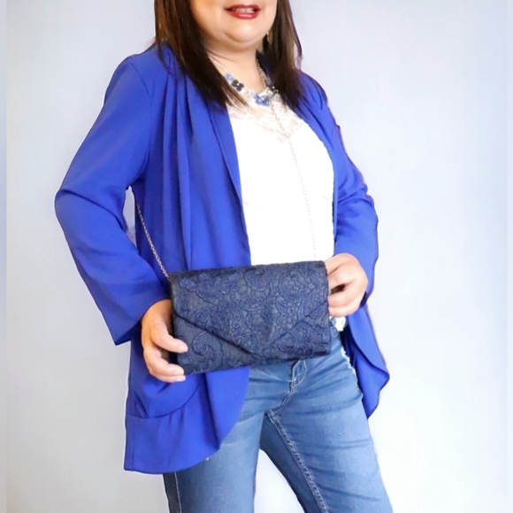 WOMENS ELEGANT FLORAL LACE CLUTCH HAND BAG WITH CHAIN STRAP - Picture 3 of 16